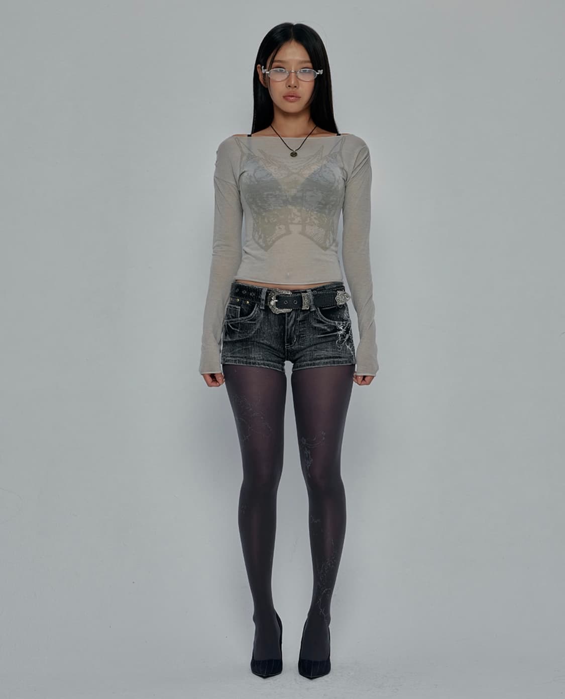 길라아카이브 타투 그래픽 데님 쇼츠 반바지 그레이 M 상품이미지3