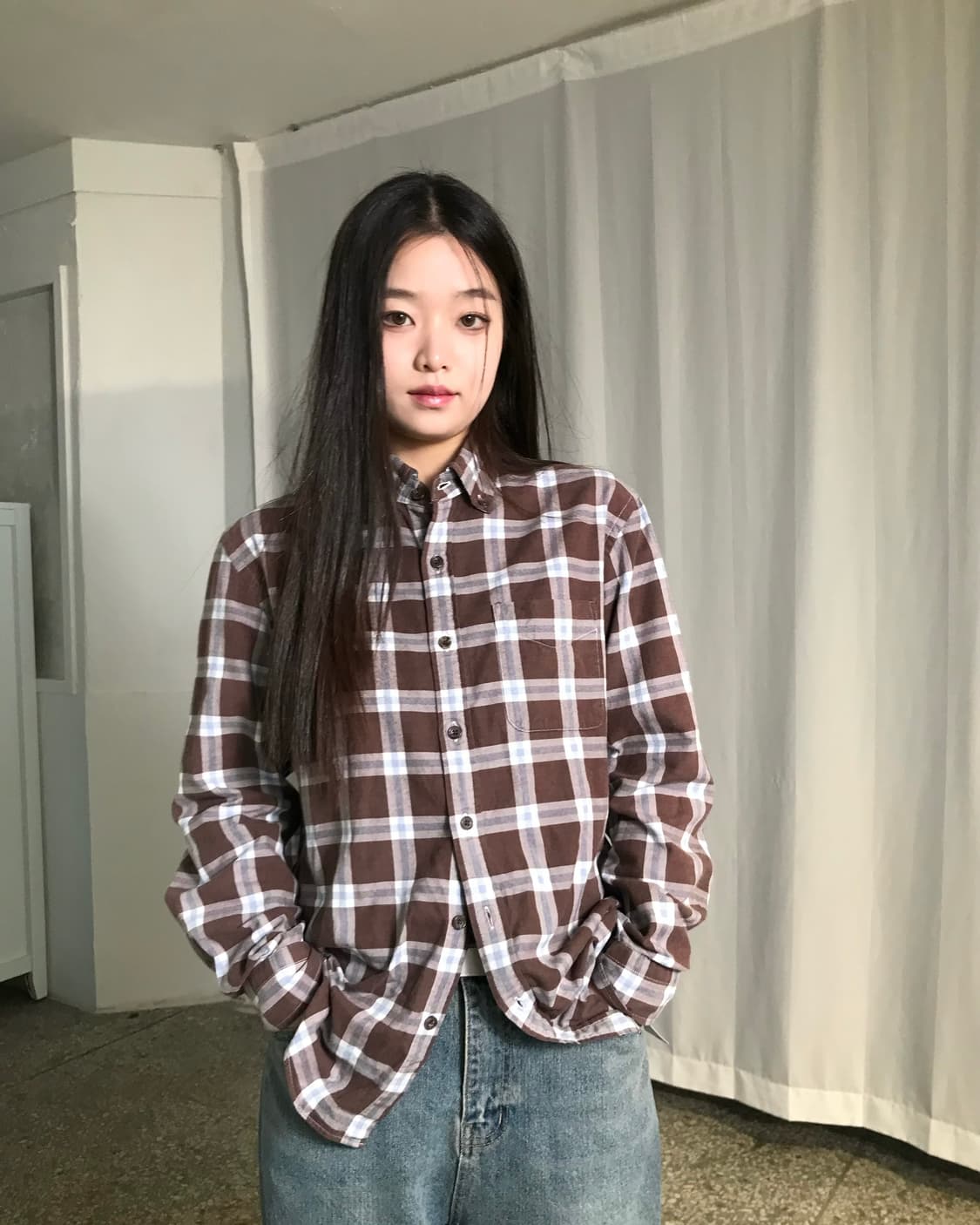 브라운 체크 셔츠  상품이미지8