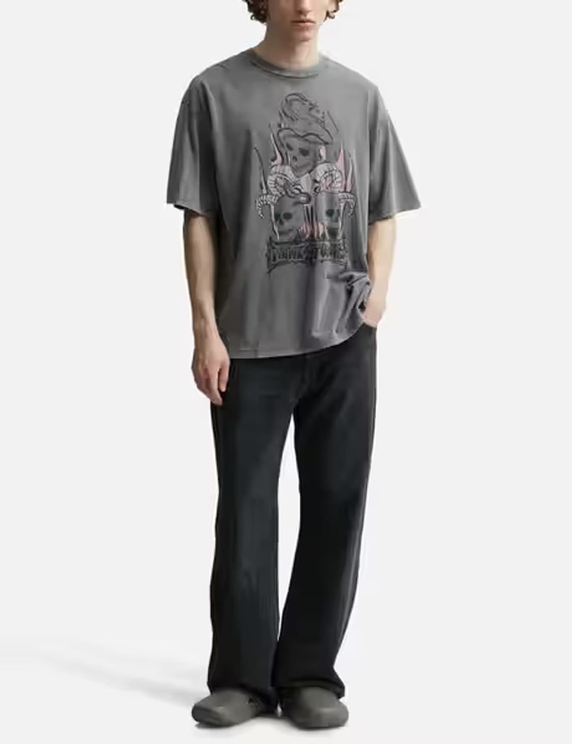 [Acne studios] 워시드 스컬 티셔츠 그레이 상품이미지3