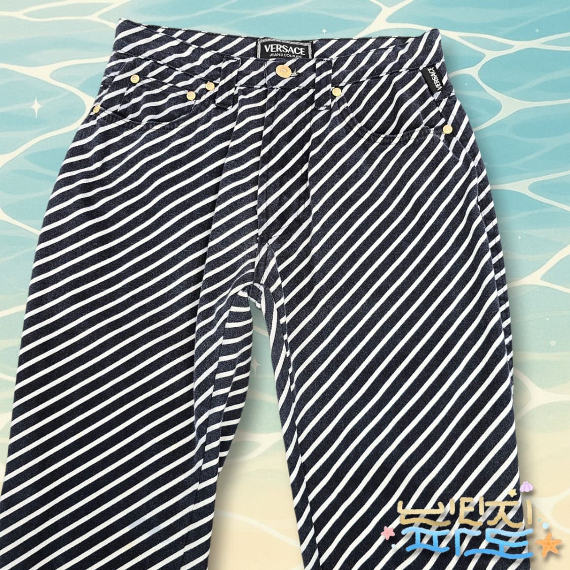 28 90s VERSACE 베르사체 블랙 스트라이프 팬츠 상품이미지2