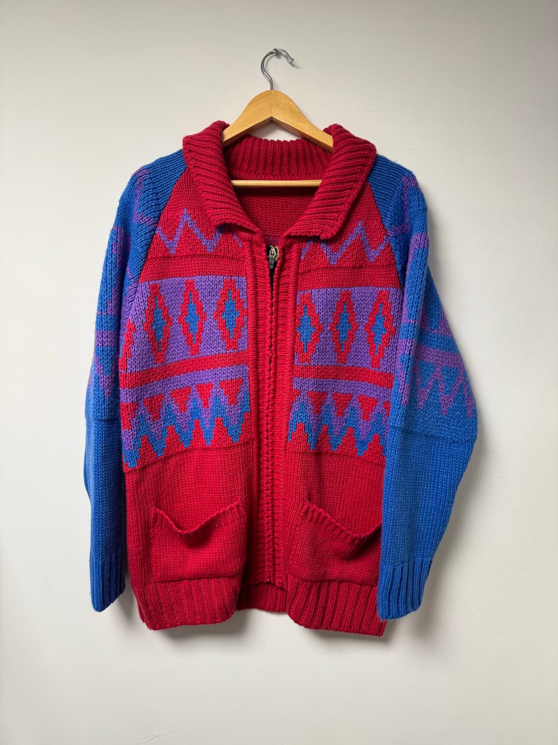 빈티지 컬러풀 노르딕 배색 패턴 오버핏 니트 집업 가디건 F 상품이미지2