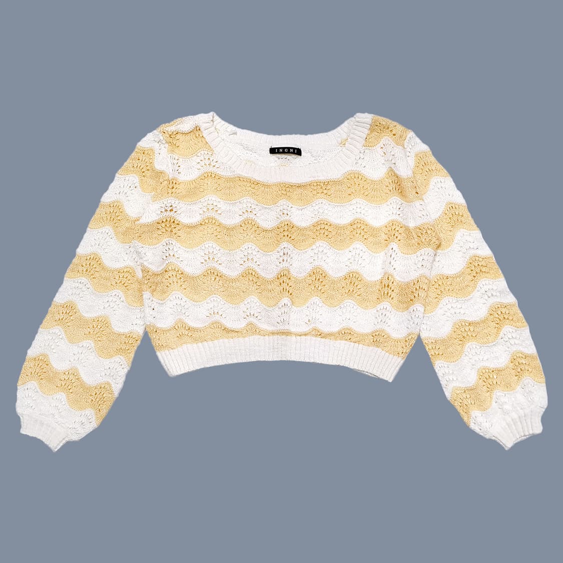 넓은 넥 물결 스트라이프 숏 니트 레몬 옐로 상품이미지2