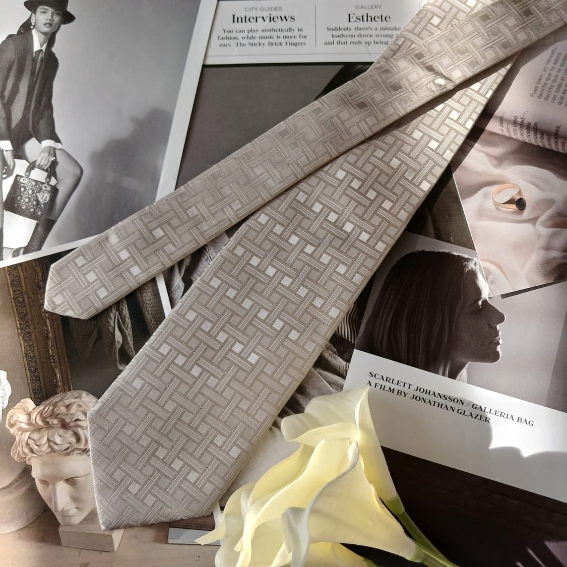 휴고보스 실버 자카드 패턴 넥타이 9.1cm A+등급 A19825 상품이미지5