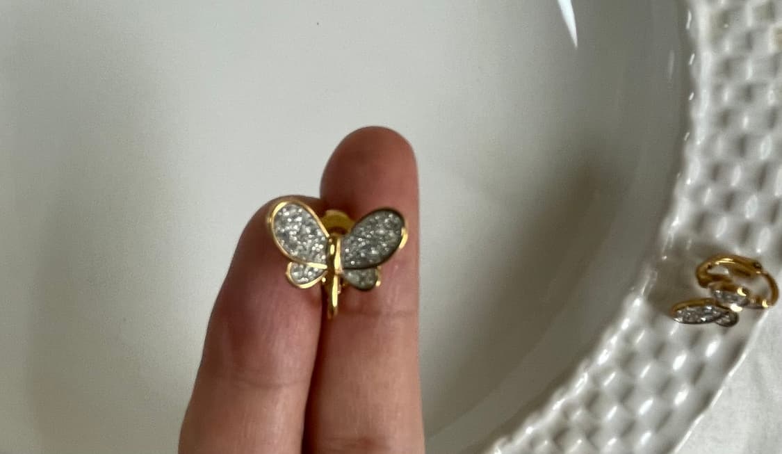 스와로브스키 정품 버터플라이 크리스탈 옐로골드컬러 귀걸이 클립형 상품이미지2