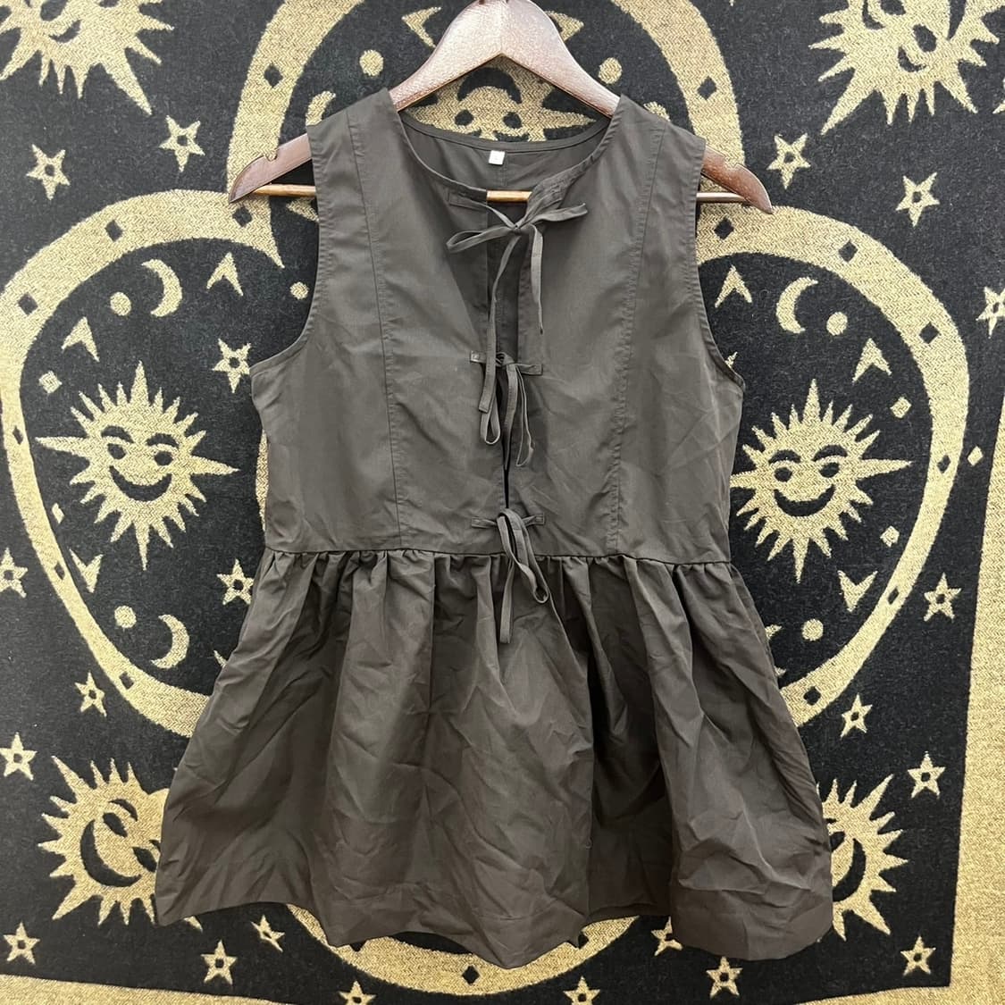 빈티지 초코브라우니 러블리 셔링 리본 나시 레이어드 블라우스 K0059 상품이미지2