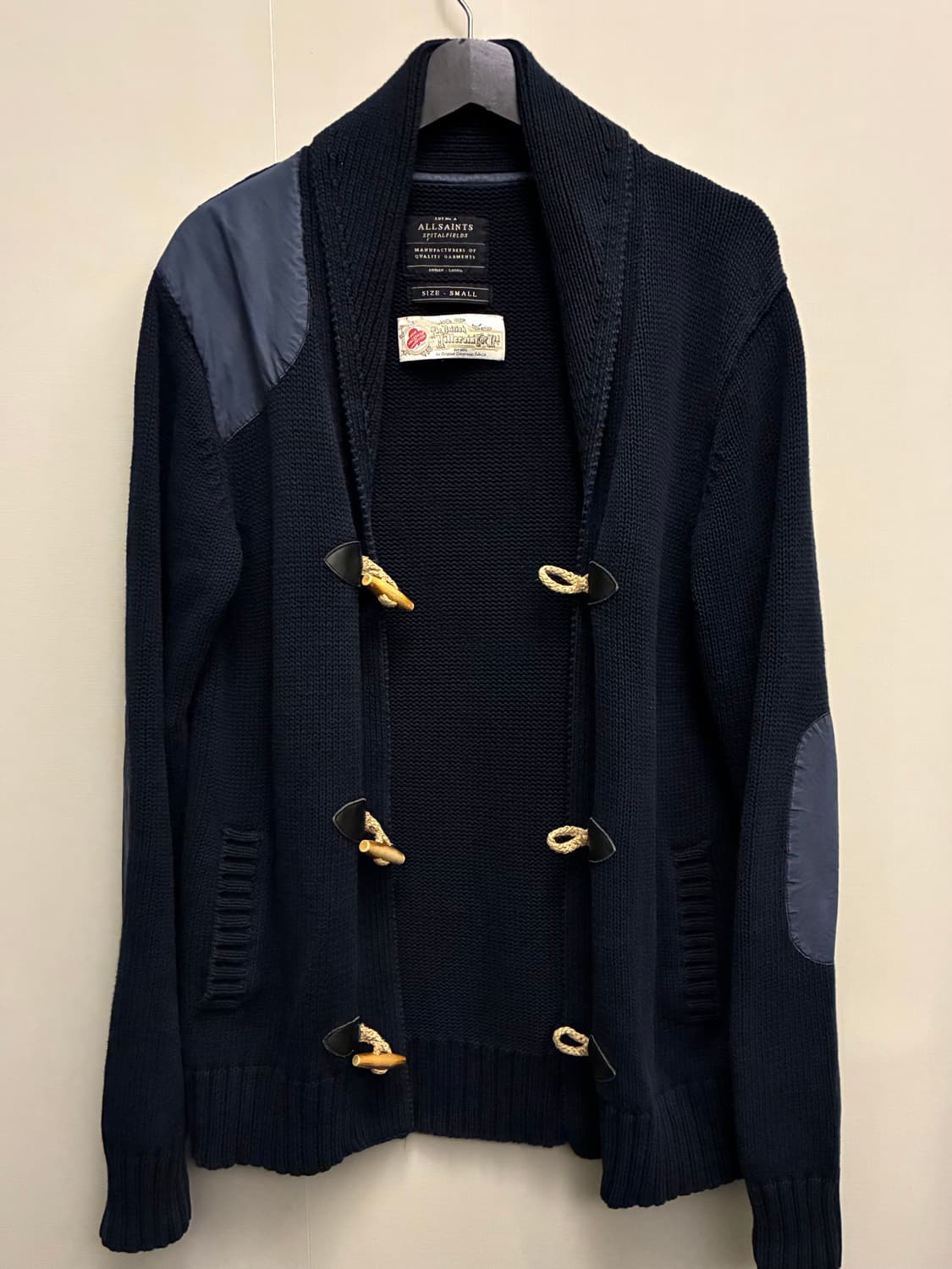 (S/100)올세인츠 스피탈필즈 엘보패치 토글 더플 숄카라 가디건 상품이미지9