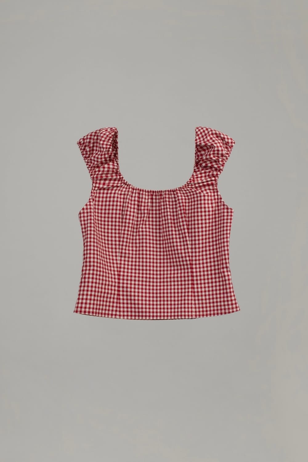 RIBBON HEART NECK VOLUME BLOUSE_RED CHEC 상품이미지2
