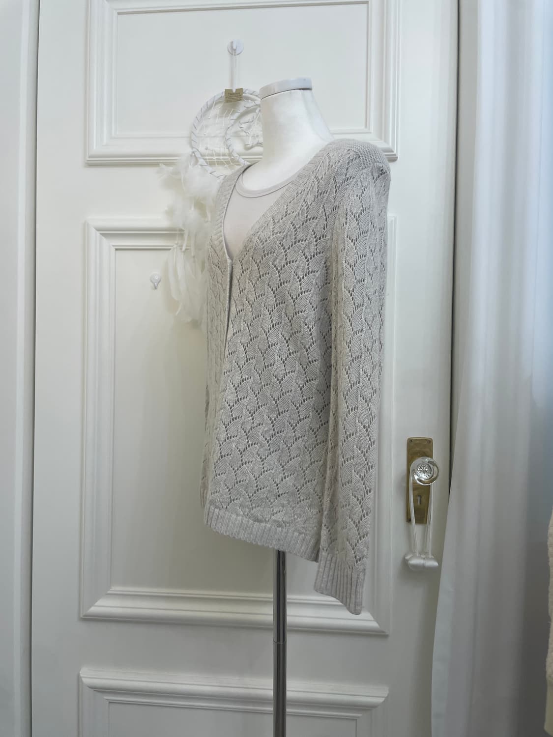 gray oatmeal crochet LAMBS WOOL cardiagn 상품이미지2