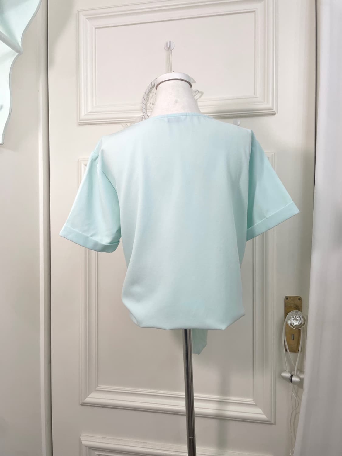 mint blue bow point half blouse 상품이미지3