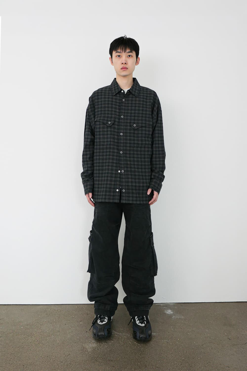 이티씨이 LAYERED CUFFS CHECK SHIRT(블랙/m) 상품이미지2