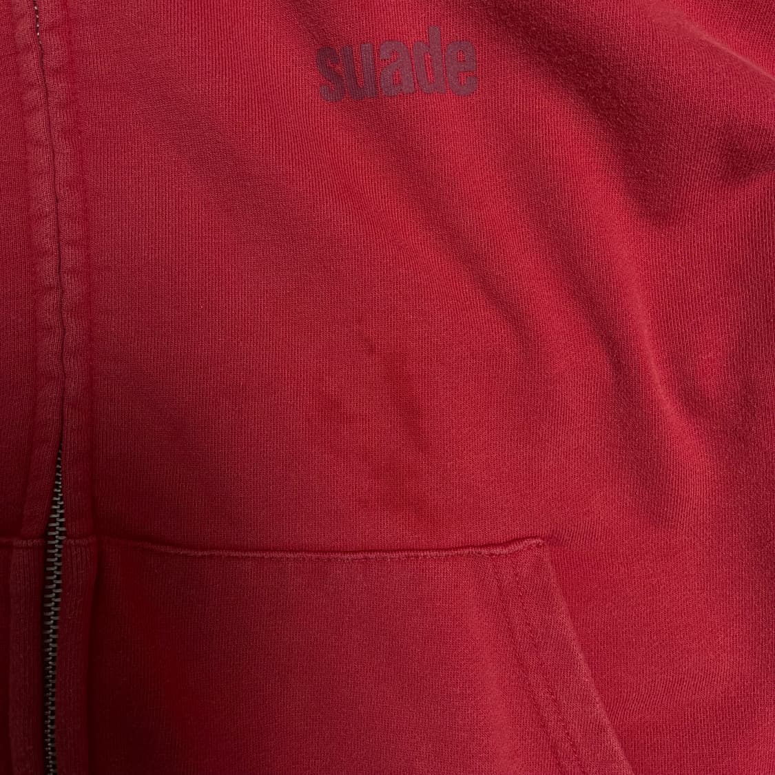 스웨이드 크롭 워시드 후드 집업 레드 빨강 상품이미지4