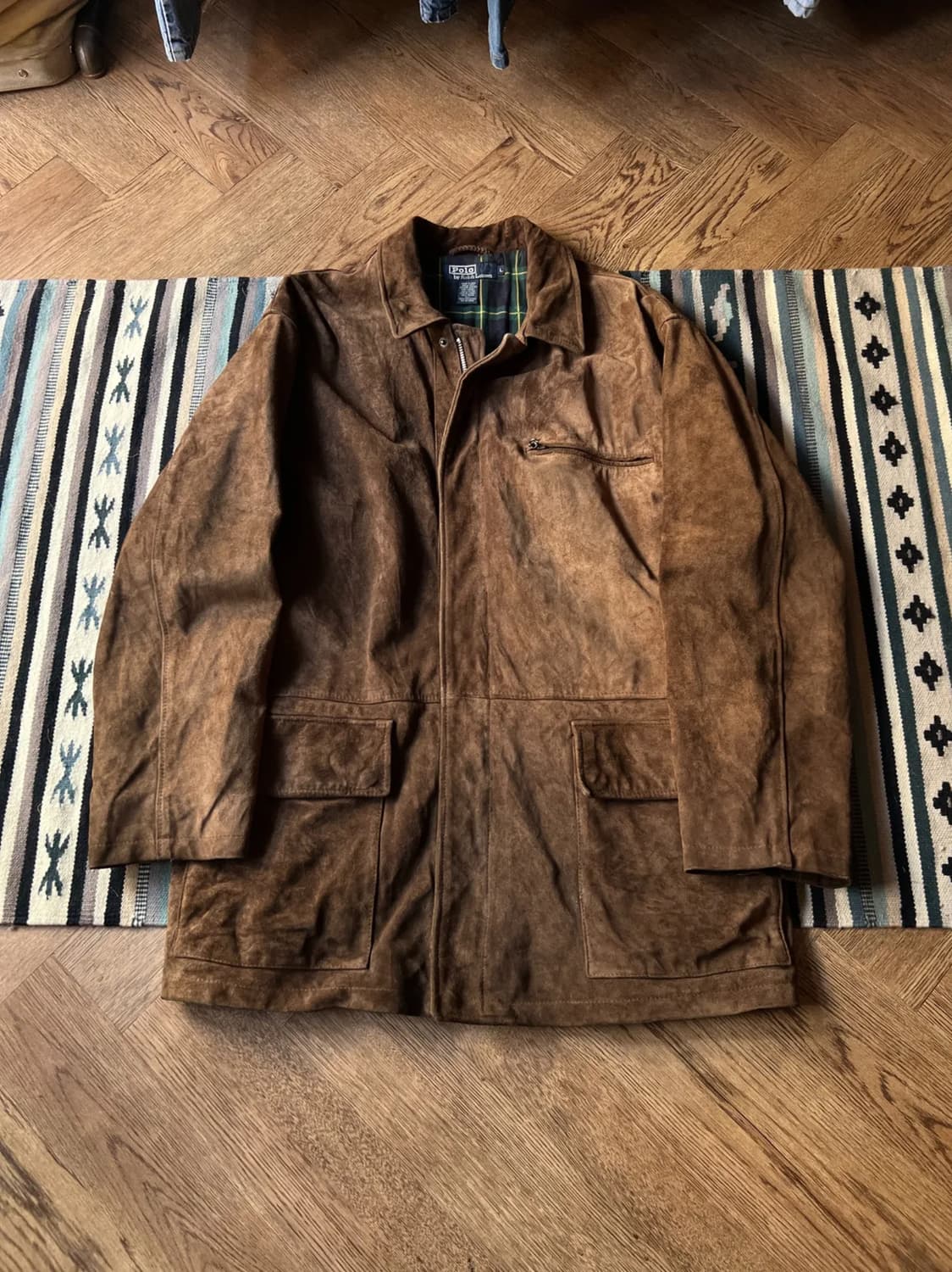 [L]폴로 랄프로렌 체크 라이닝 스웨이드 헌팅 자켓 상품이미지1