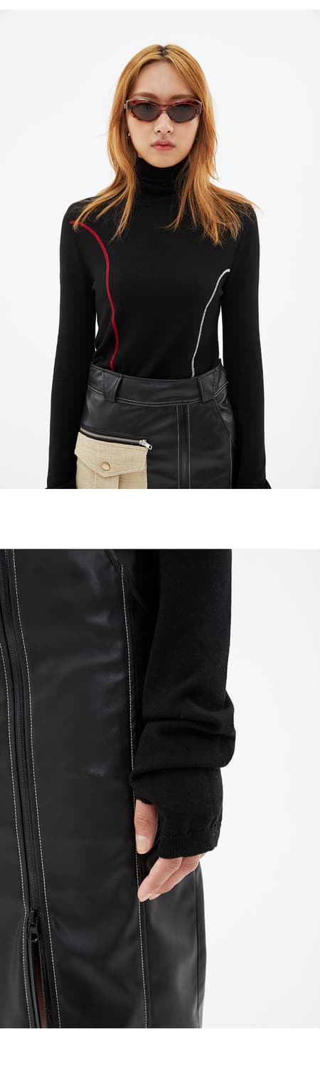 앤더슨벨 포 우먼 콘트라스트 워머 터틀넥 블랙 니트 상품이미지5