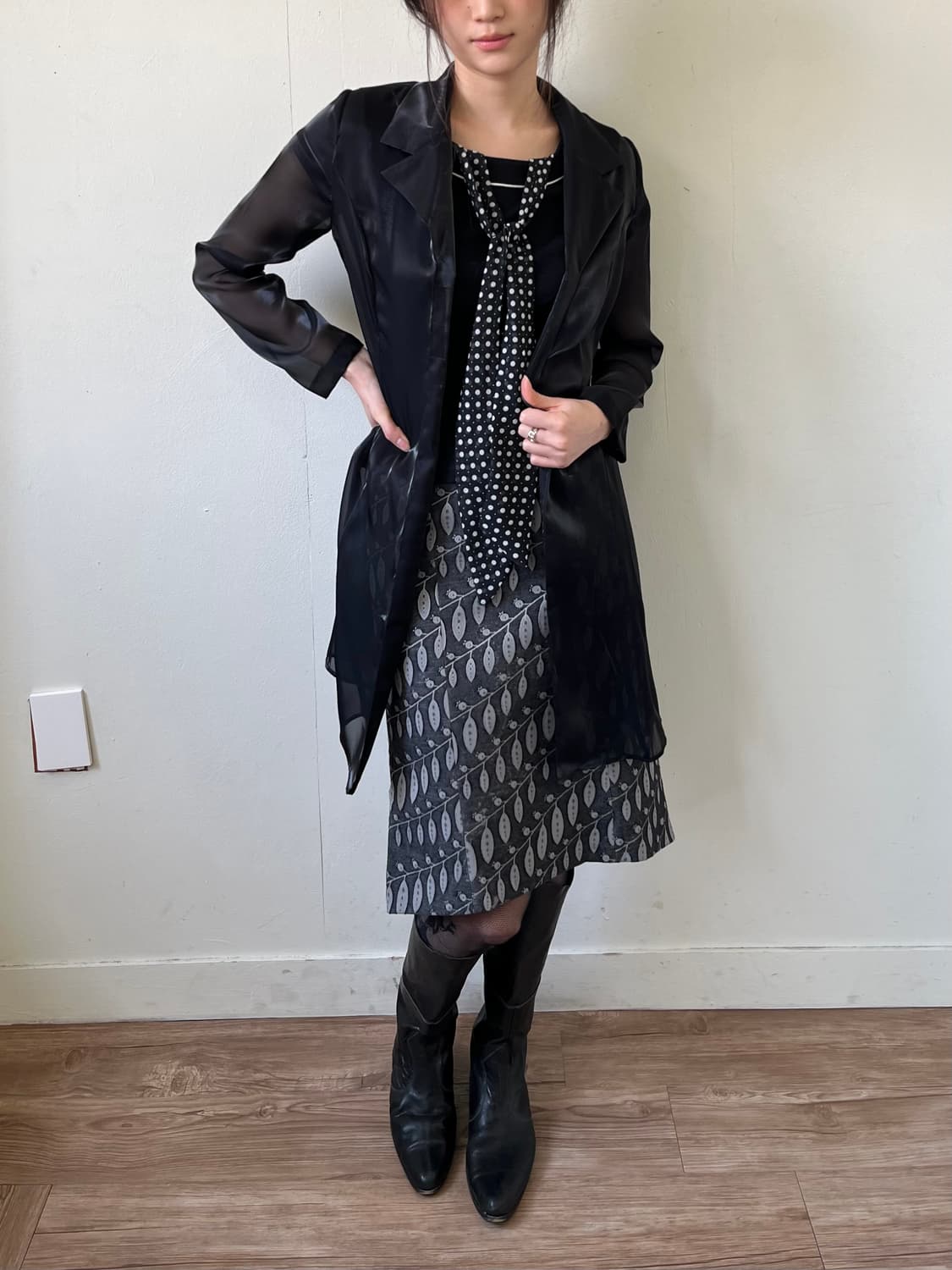 witway 블랙 시스루 롱 셔츠 상품이미지8