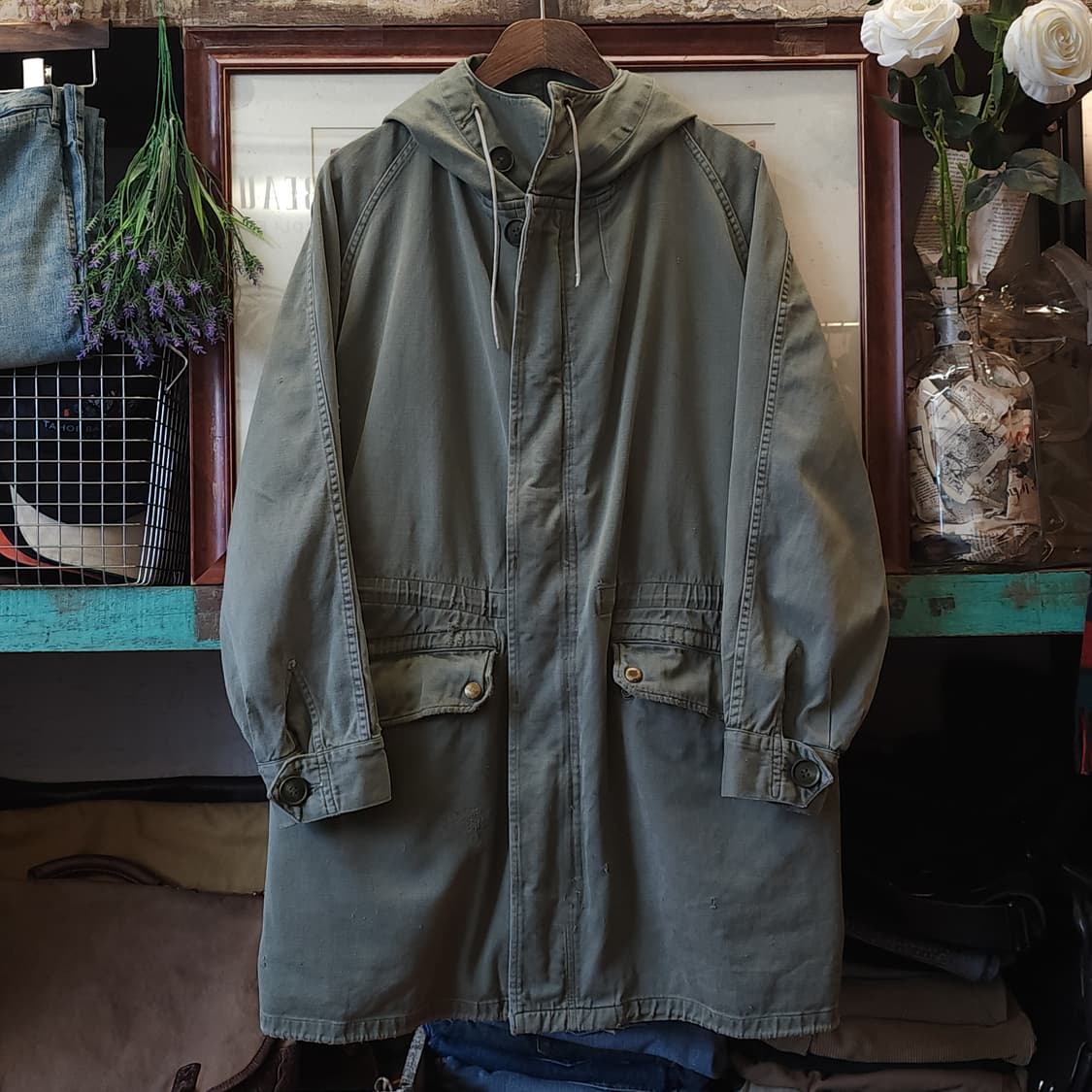 빈티지 프랑스군 m64 밀리터리 모즈파카 올리브 그린 페이딩 92C 상품이미지1