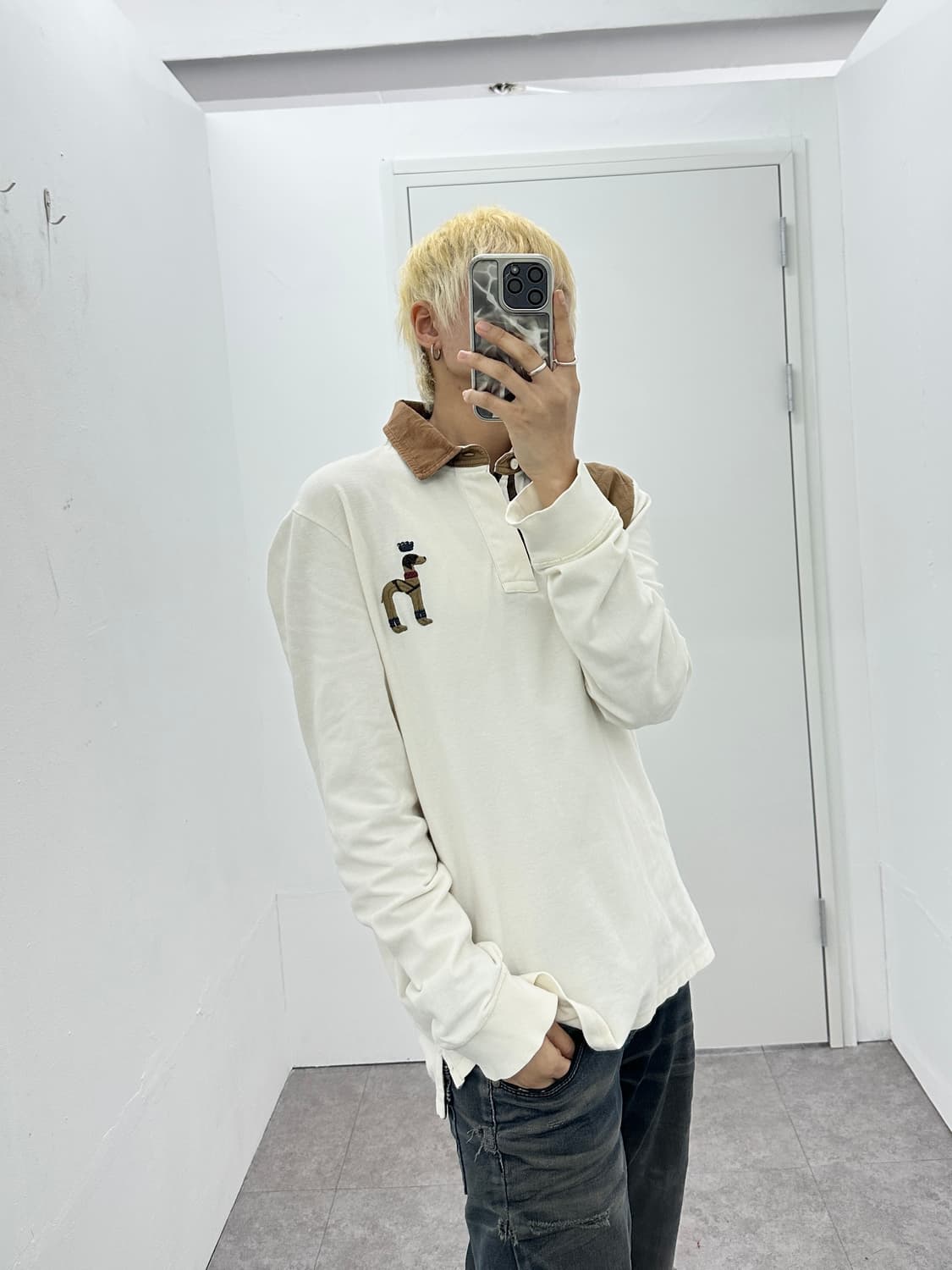Hazzys logo corduroy  pk sleeve ivory  상품이미지1