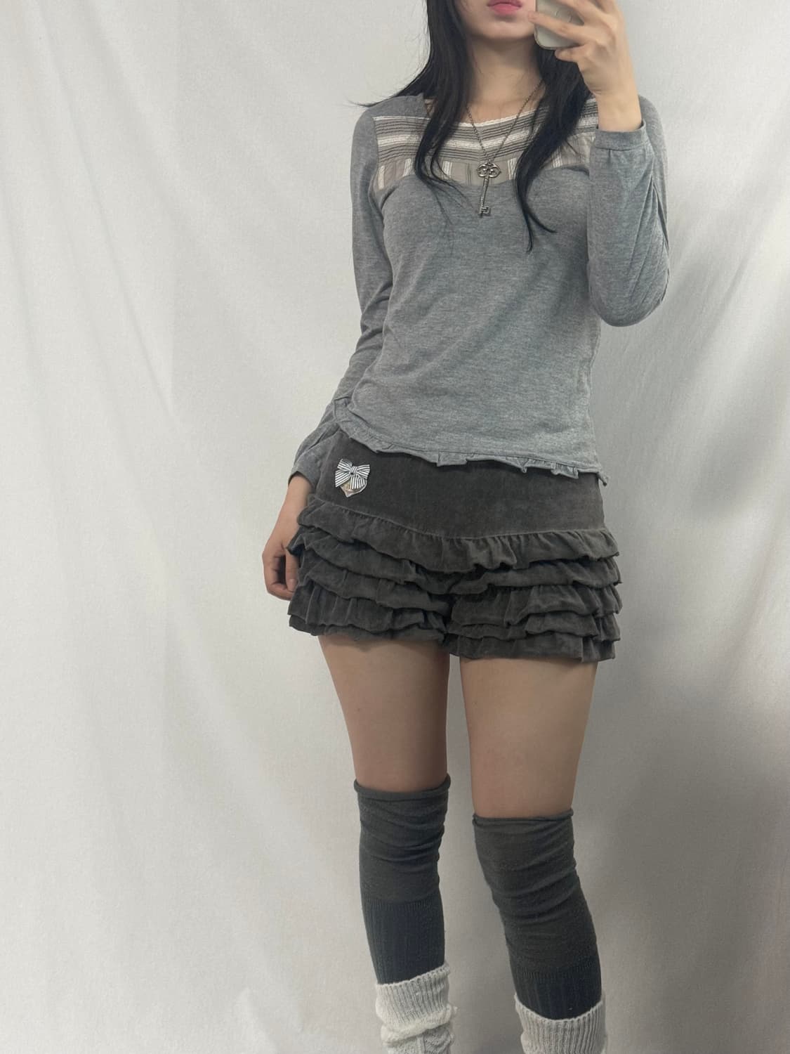 레이스 디테일 후드 집업 프릴 스커트 3pcs SET 상품이미지4