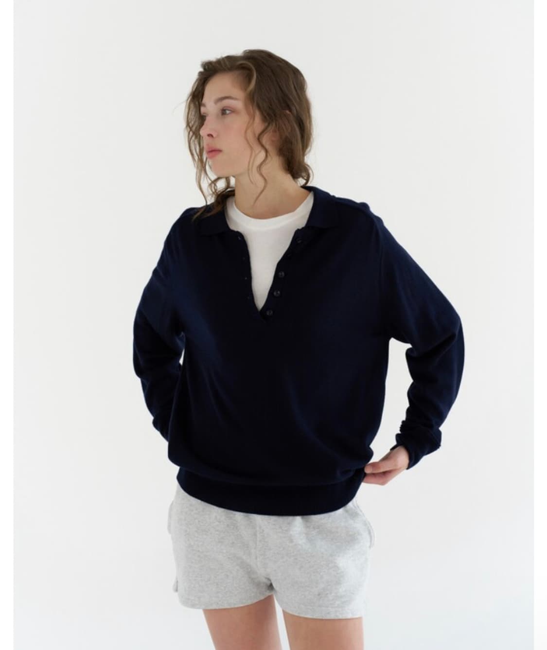 지비에이치 wool silk polo knit navy 상품이미지1