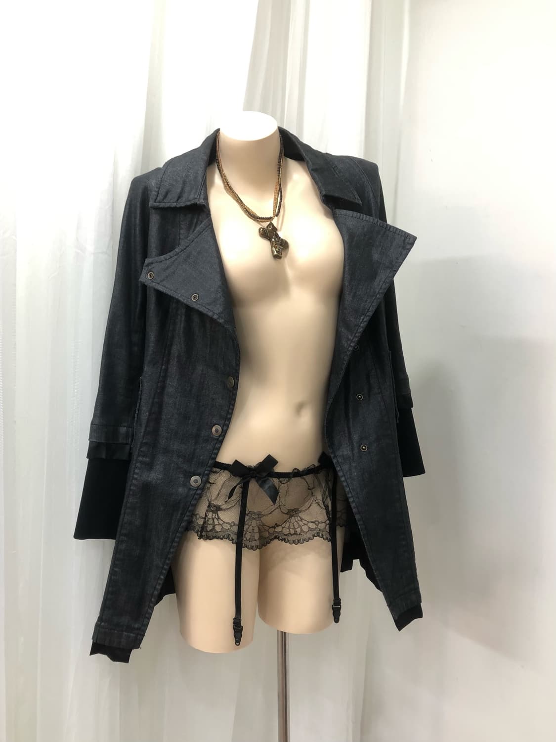 dark denim trench style jacket dress 상품이미지3