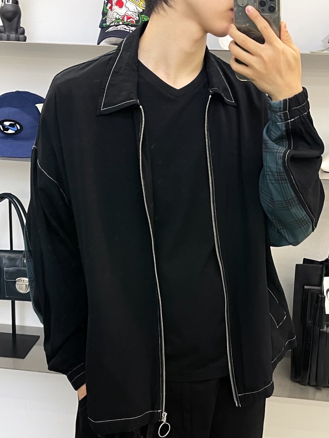 빔즈 레이온 체크 슬리브 자켓 상품이미지3