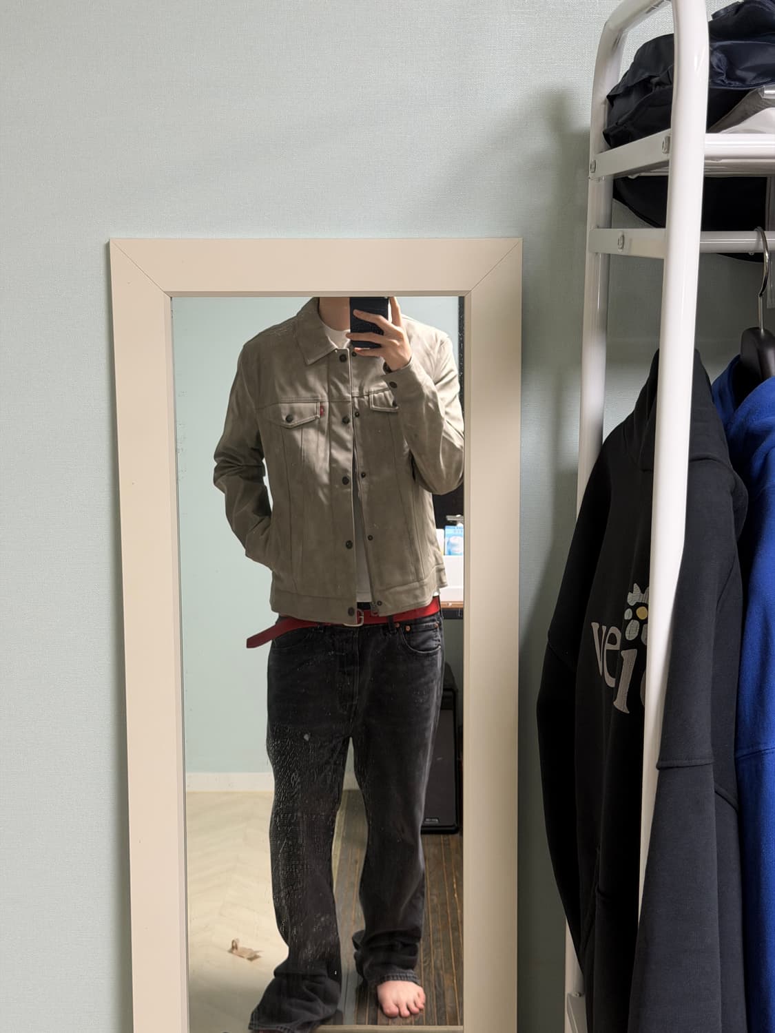 Levi’s PU 레더 트러커 자켓 세이지 그레이(M) 상품이미지1