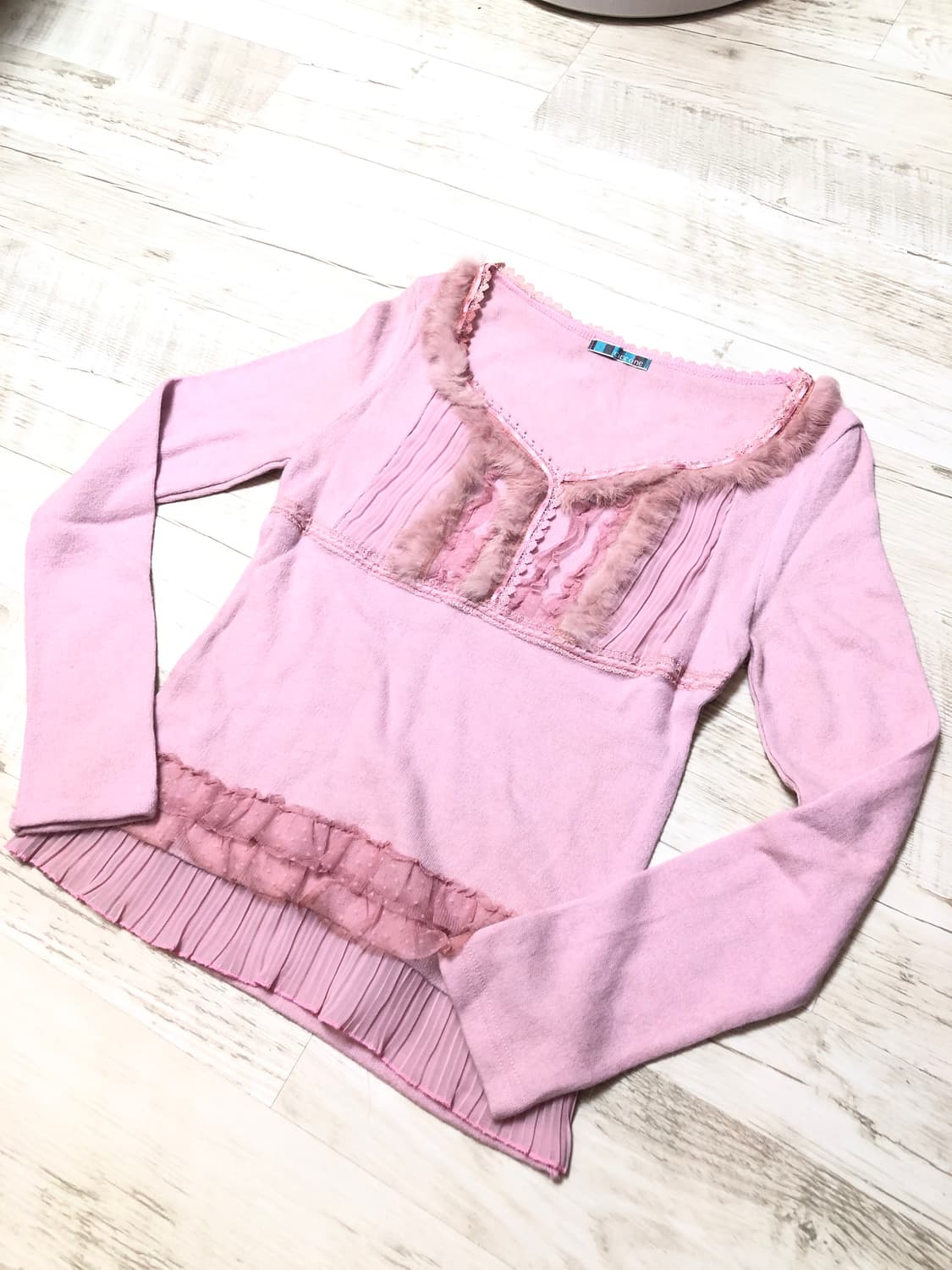 Pink Lace Trimming Fur Sleeve 상품이미지3