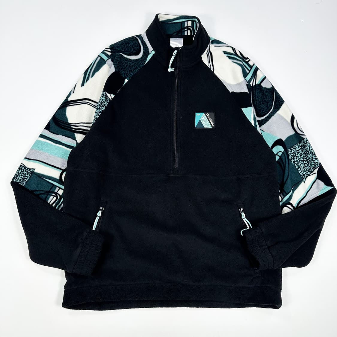 리복 클래식 블랙 패턴 반집업 후리스 (M) 상품이미지2