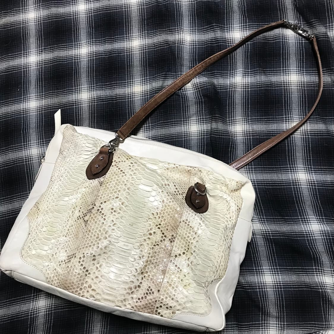 레어 재팬 90s karosse 뱀피 3way 리얼 화이트 레더 토트백 상품이미지7