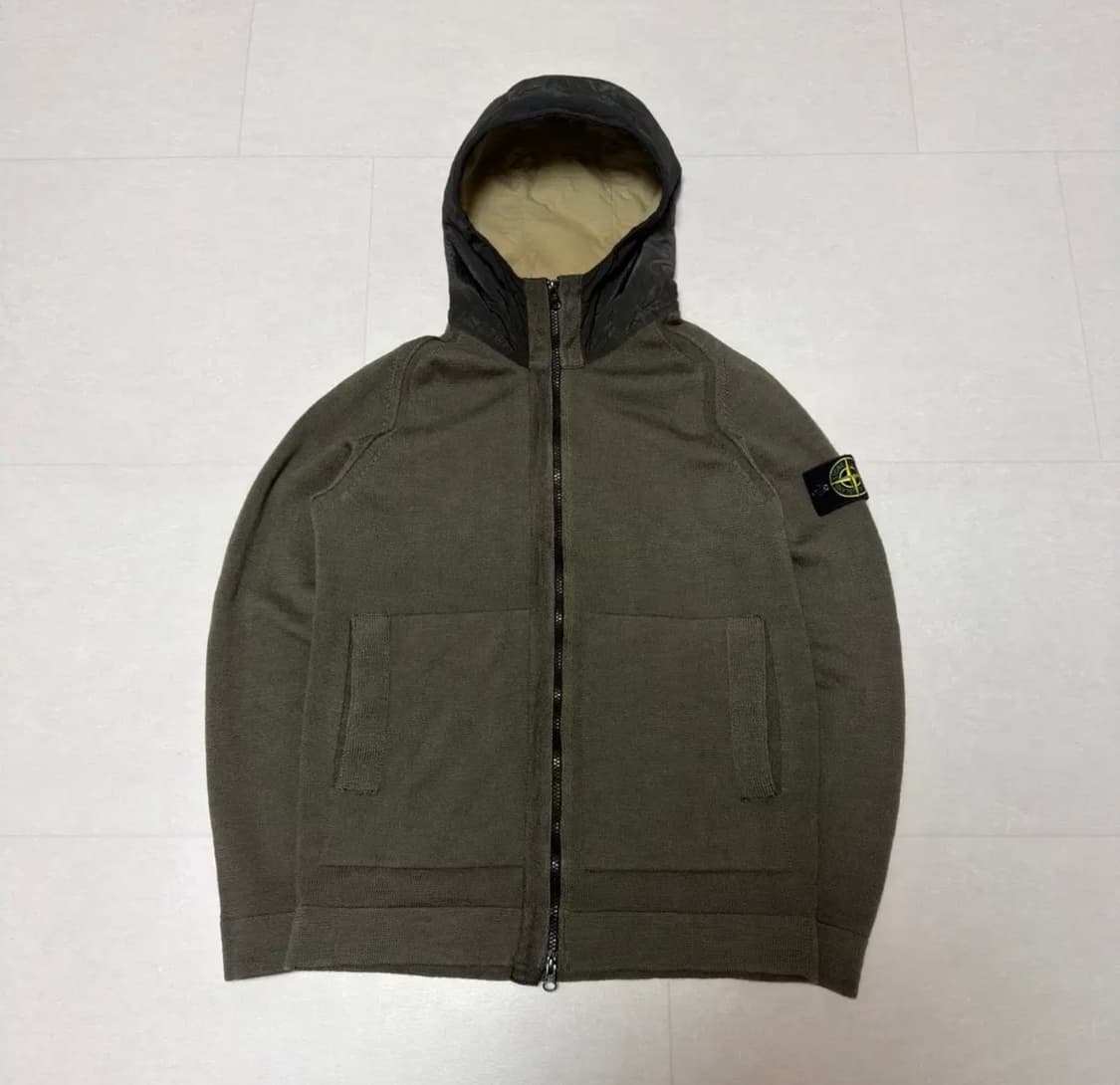 [XL] 스톤아일랜드 나일론 후드 니트 집업 올리브 상품이미지6