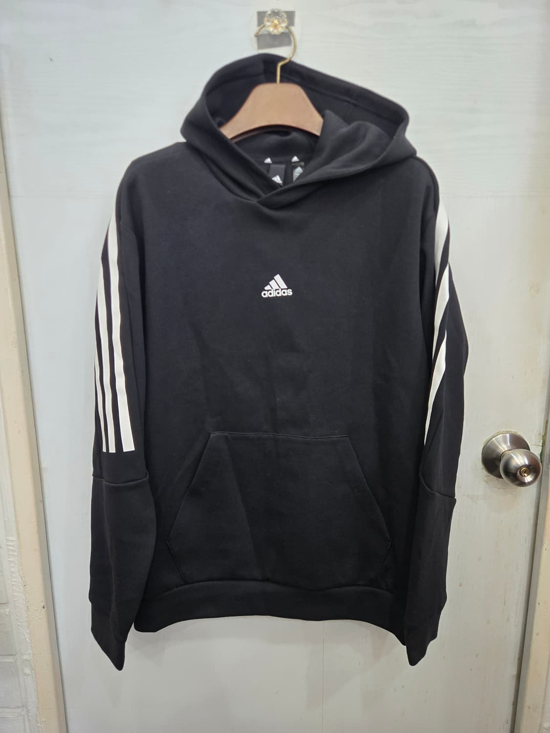 100,L)) adidas 아디다스 후드티셔츠! 블랙&화이트! 상태굿~ 상품이미지1