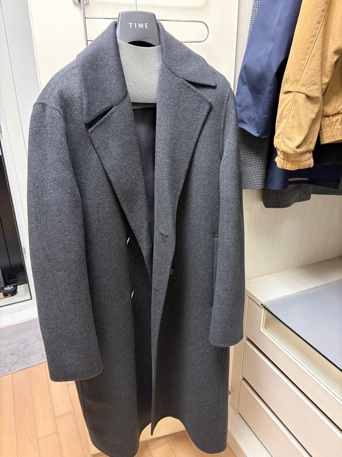 타임옴므 캐시미어 블렌드 멜란지 더블 코트 100 차콜그레이 상품이미지1