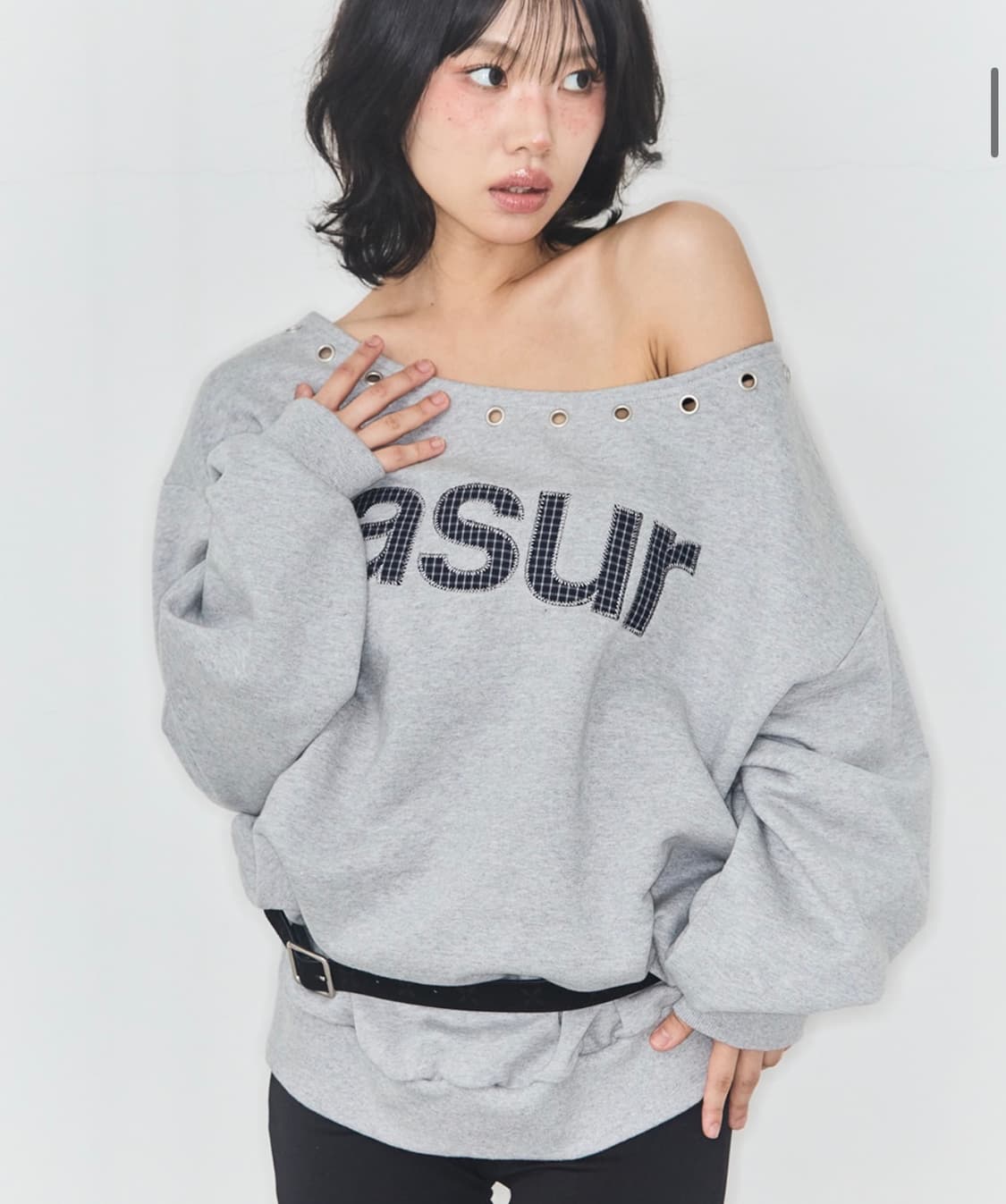 애즈유아 AU 원숄더 보트넥 맨투맨 멜란지  상품이미지1