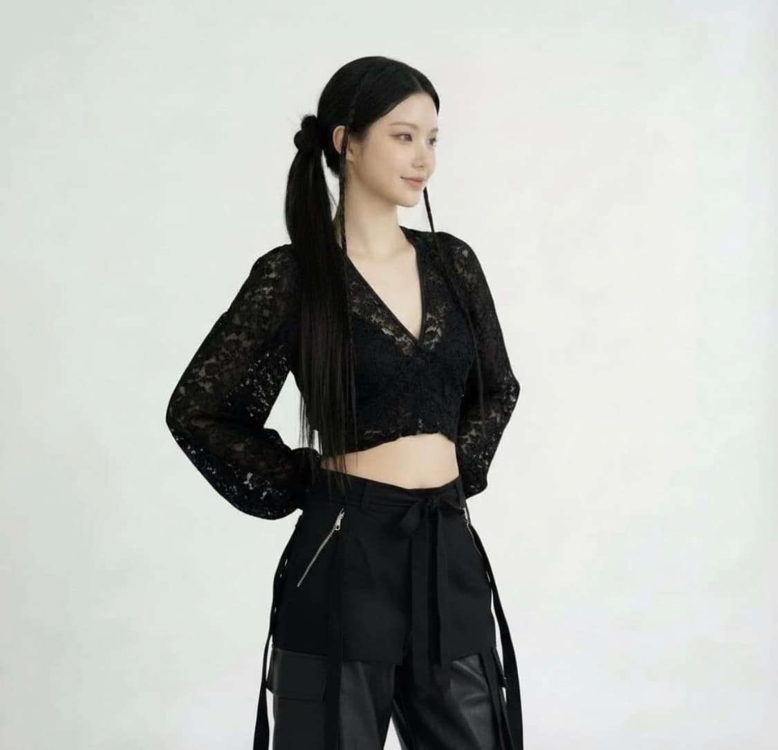 블랙 레이스 볼레로 블라우스 상품이미지1