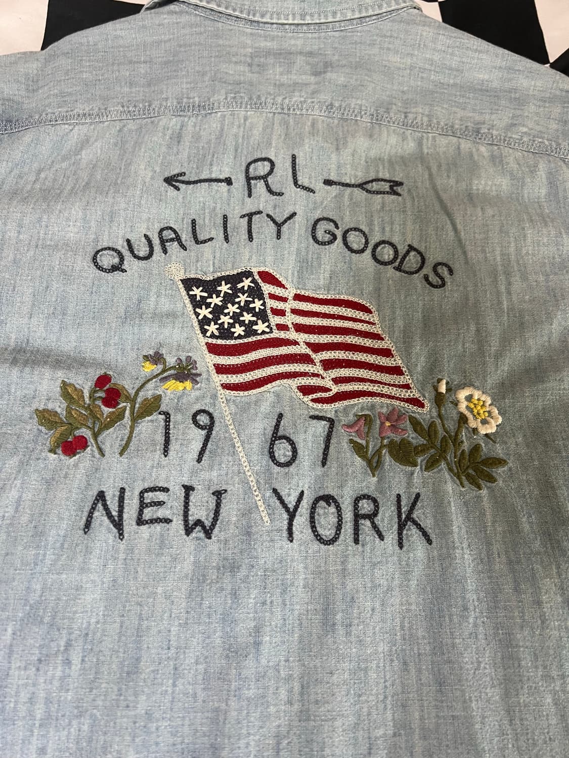 폴로 성조기자수 샴브레이워크셔츠 m(100)사이즈 상품이미지3