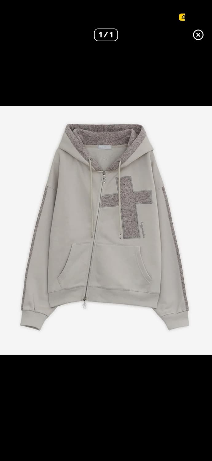 허그유어스킨 후드집업 cross patch hoodie zip-up오트밀 상품이미지1