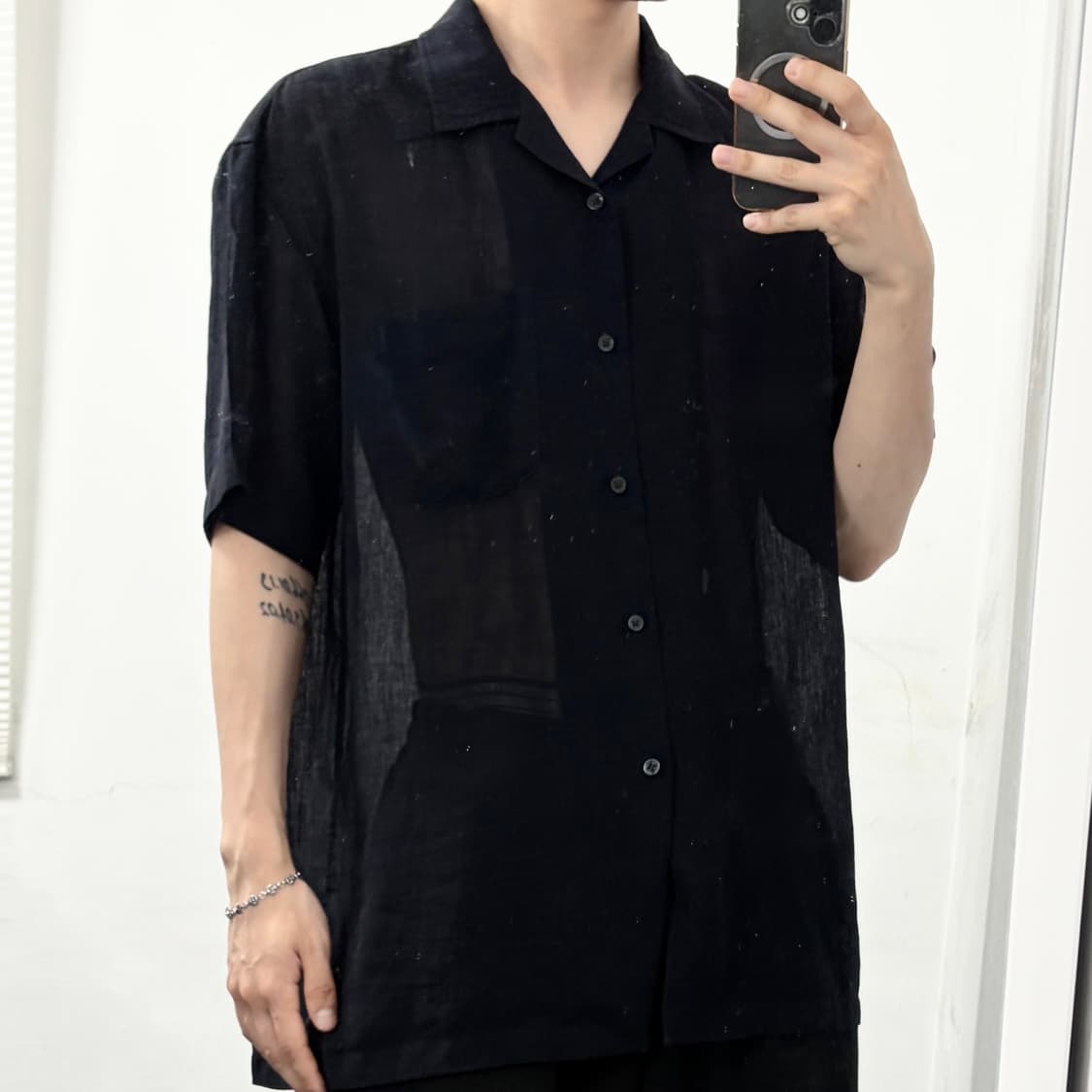 입생로랑 90s 시스루 린넨 반팔 셔츠 상품이미지1