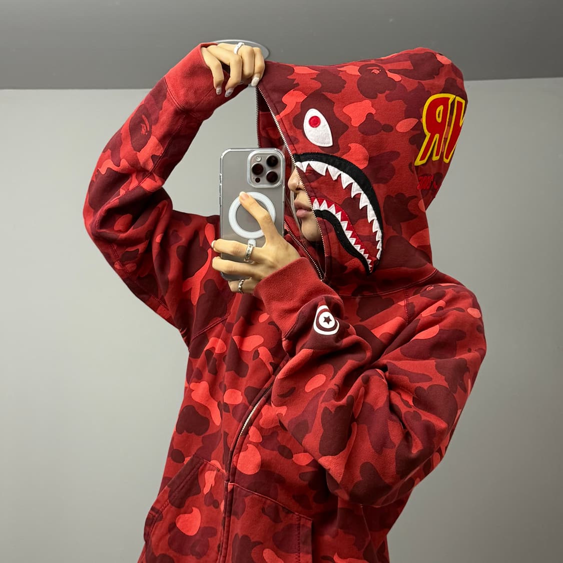 BAPE 베이프 퍼스트 카모 적계 샤크 풀집업 후디 상품이미지1