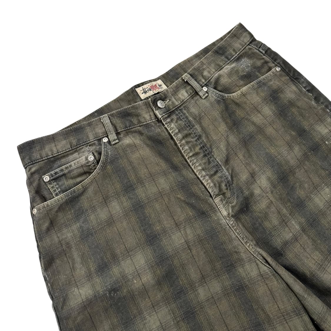 스투시 빅올 캔버스 플레이드 쇼츠 반바지 올리브 상품이미지3