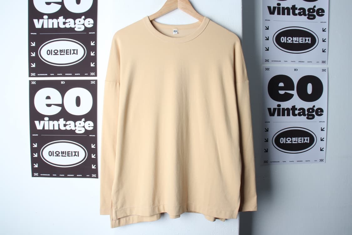 (XL) 유니클로 긴팔티셔츠 베이지 무지 기본-H32952 상품이미지2