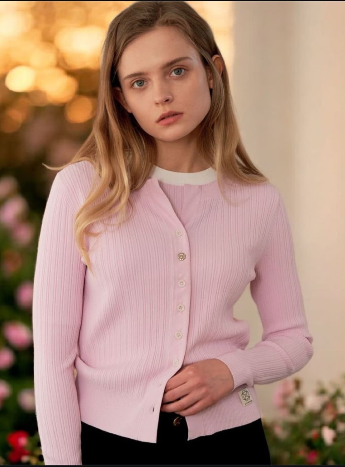 [새상품] 슬림핏 니트 여성 가디건 라이트 핑크 M 상품이미지2