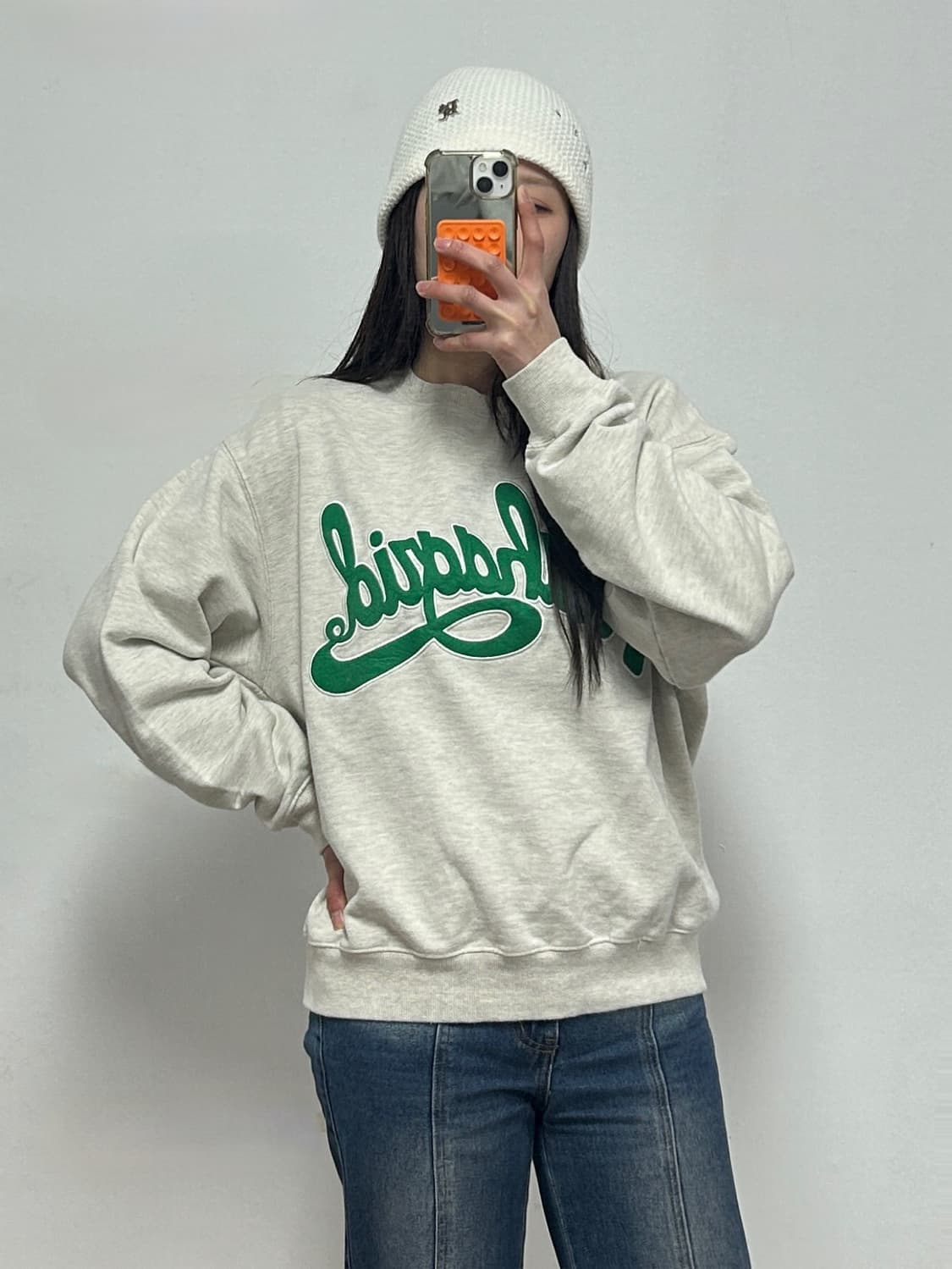 마하그리드 커브드 자수로고 맨투맨 그레이 상품이미지1