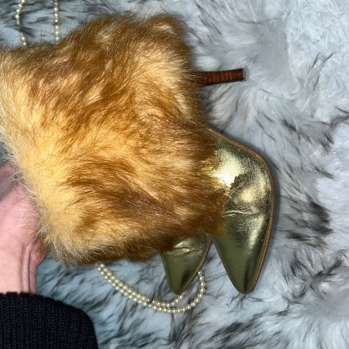 빈티지 골드 퍼 앵클힐 상품이미지5