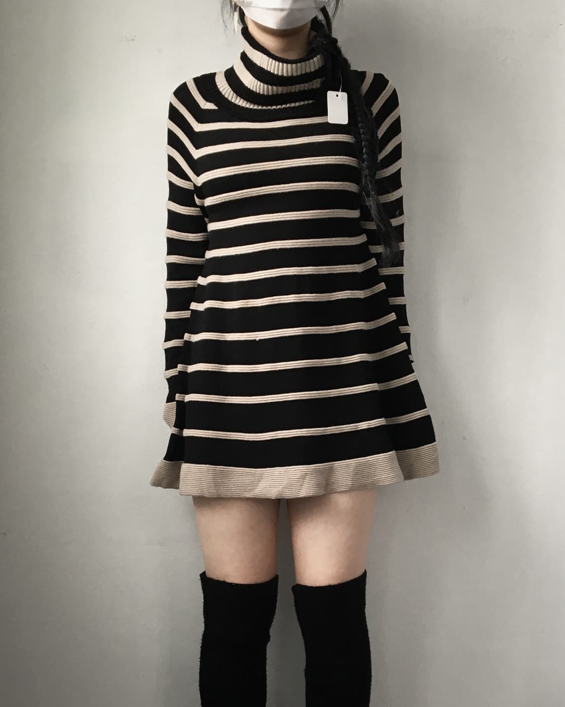 Button point high neck stripe pattern kn 상품이미지5