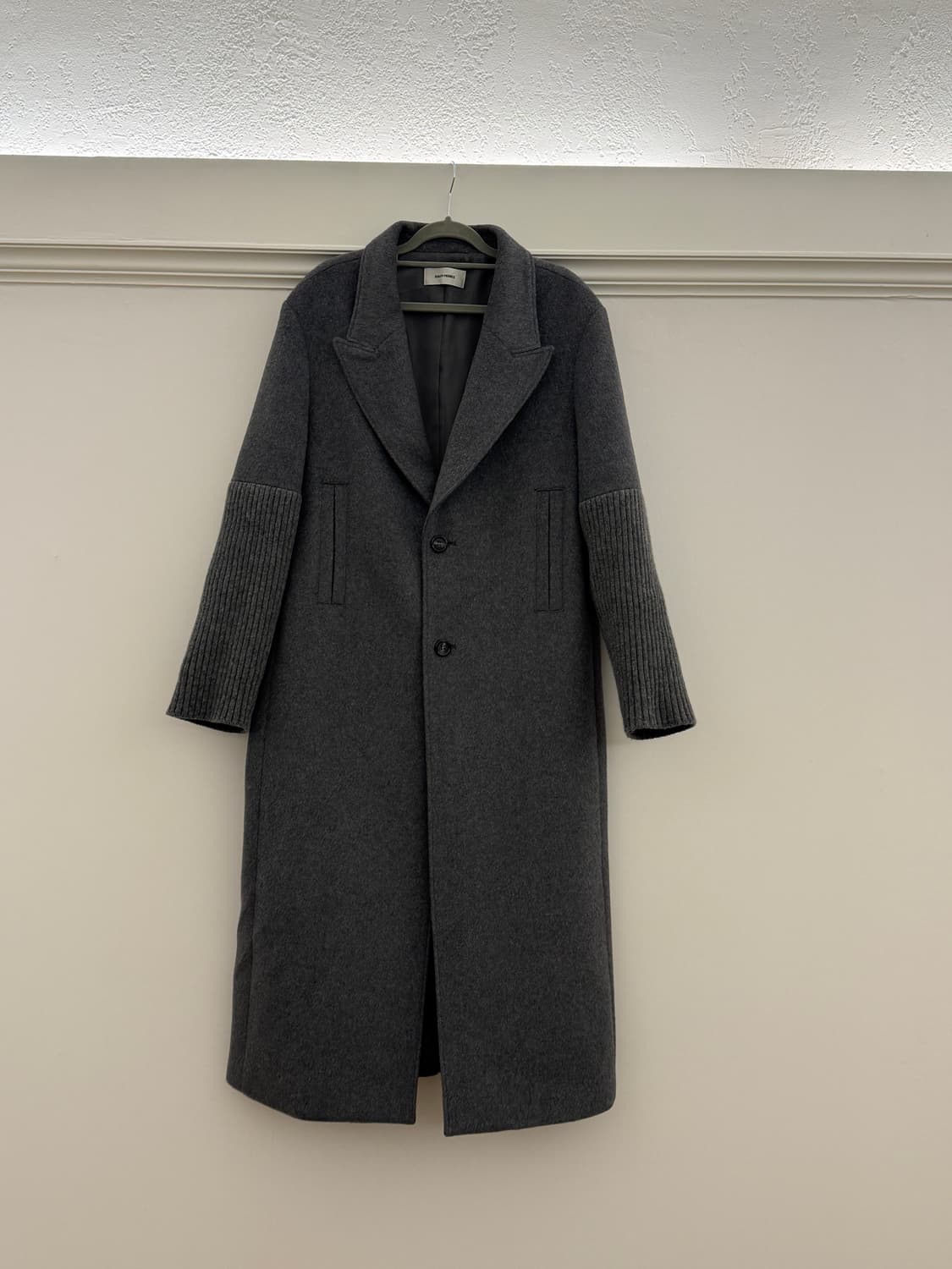 솔티페블 니트 콤비 소매 롱 코트그레이 상품이미지6