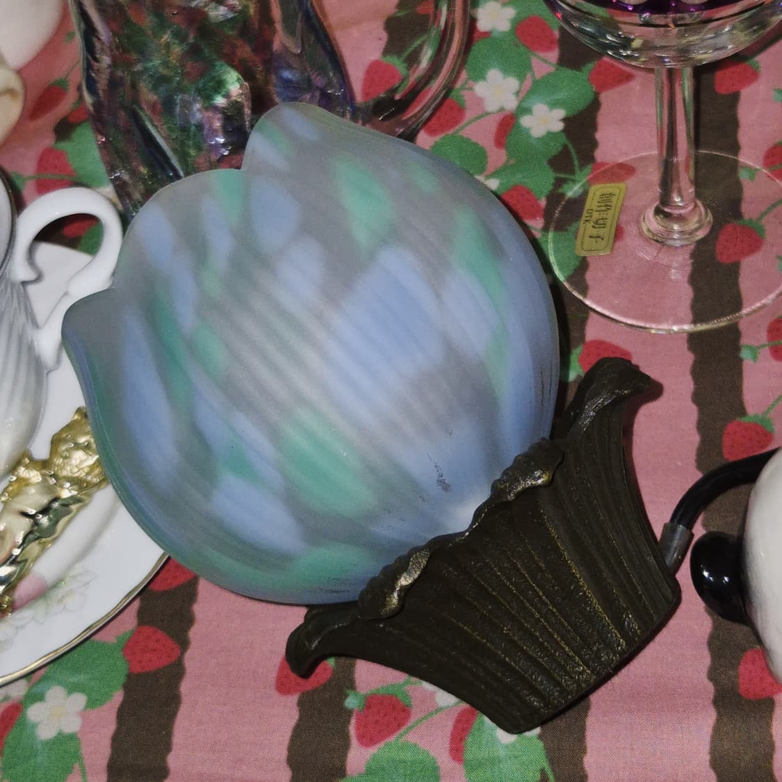 90s 호야 크리스탈 그린 마블 튤립 화분 조명 상품이미지10