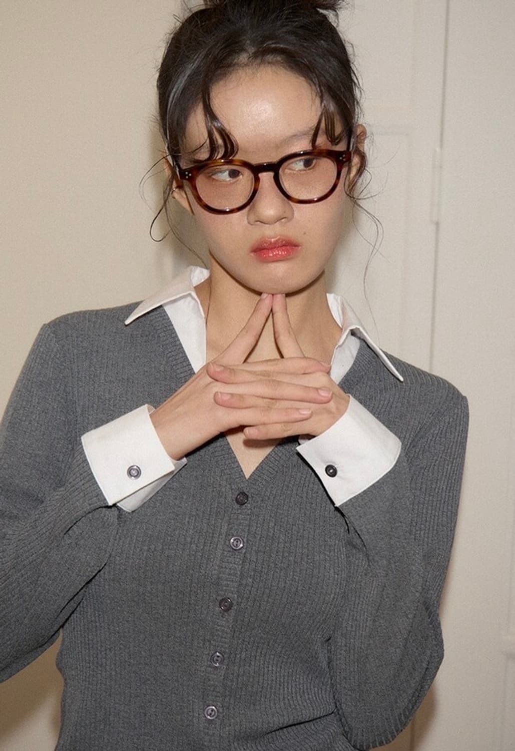 살롱드욘 셔츠 디테일 가디건 그레이 S 양도 상품이미지3