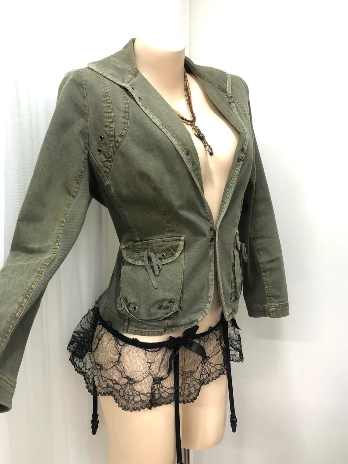 khaki military eyelet detail jacket 상품이미지4
