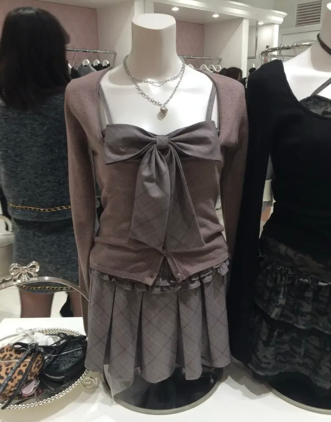 버블즈 BUBBLES 체크 리본 가디건 셋업 일본 갸루 상품이미지1