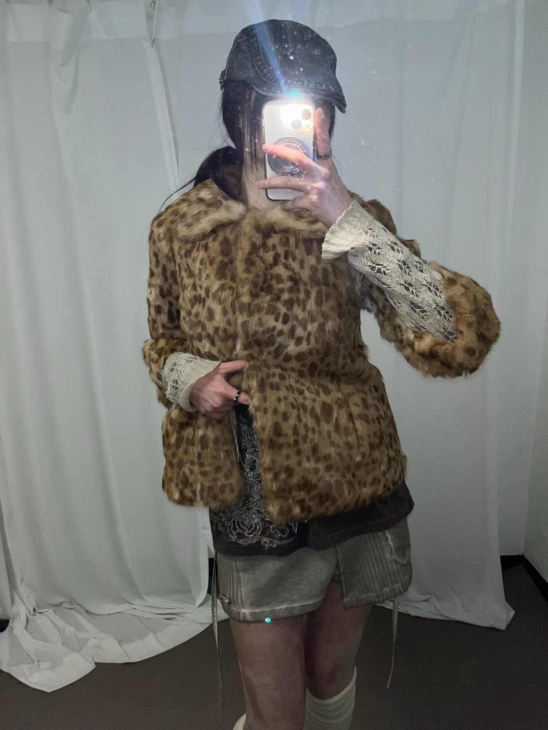 레오파드 패턴 래빗퍼 자켓 상품이미지7