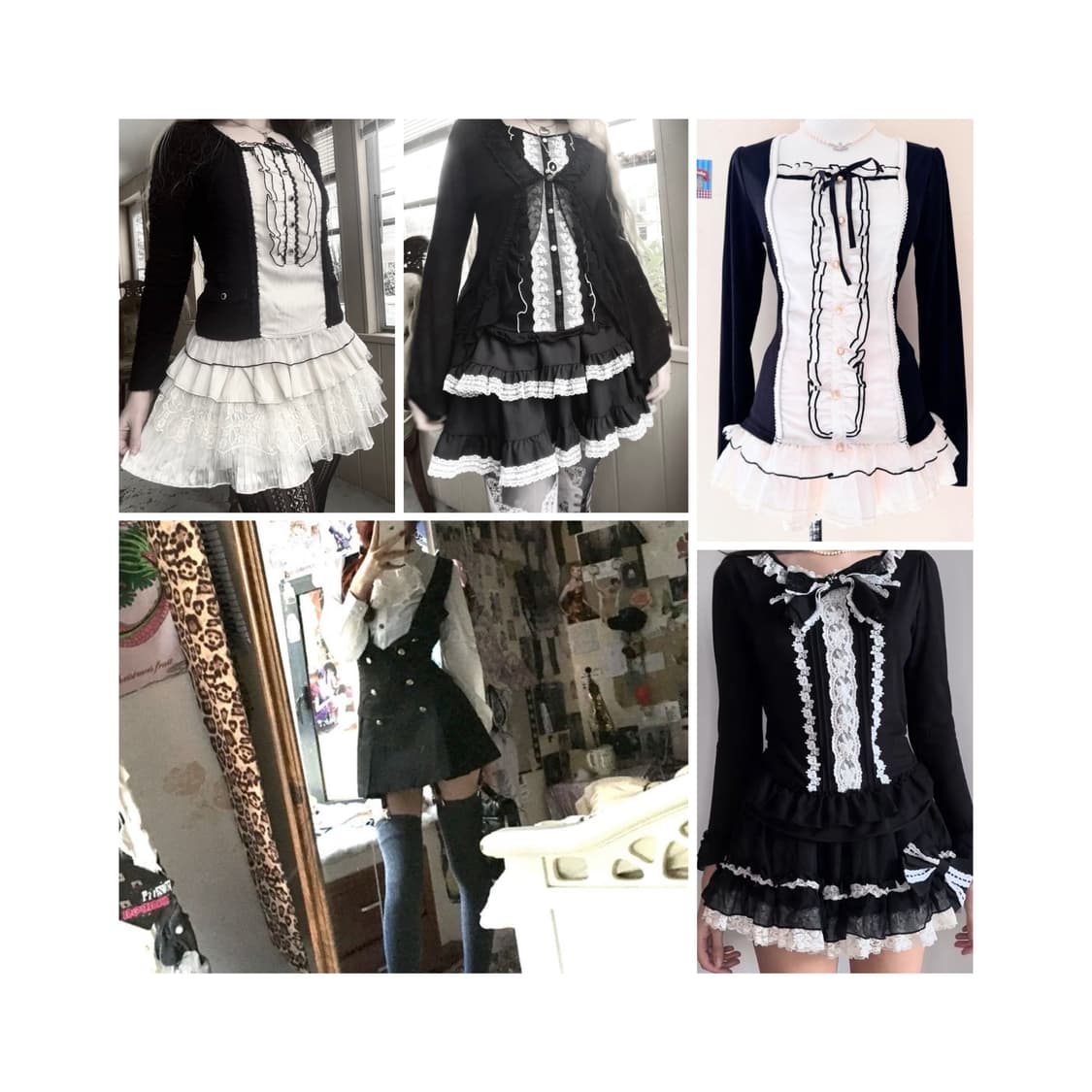 일본빈티지 공겜여주 러블리 딱붙 로걀탑 고딕고스 히메갸루  블랙러블리 상품이미지4